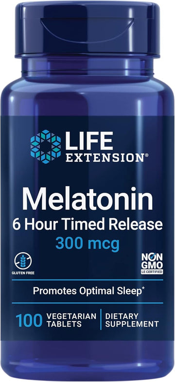 Life Extension Melatonin 6 Hour Time Release - 300 mcg - For Sleep Quality, Hormone Balance, Immune Function and Anti-Aging - Gluten-Free, Non-GMO - 100 Vegetarian Tablets