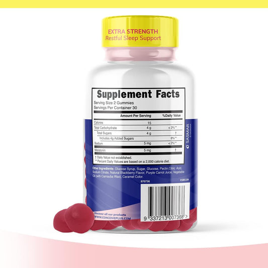 Conceive Plus Sleep Aid Gummy, 5 Mg Melatonin, Supports Deep Restful Sleep, Non Habit-Forming - Delicious Blackberry Flavor - Non-Gmo Gluten-Free 60 Gummies