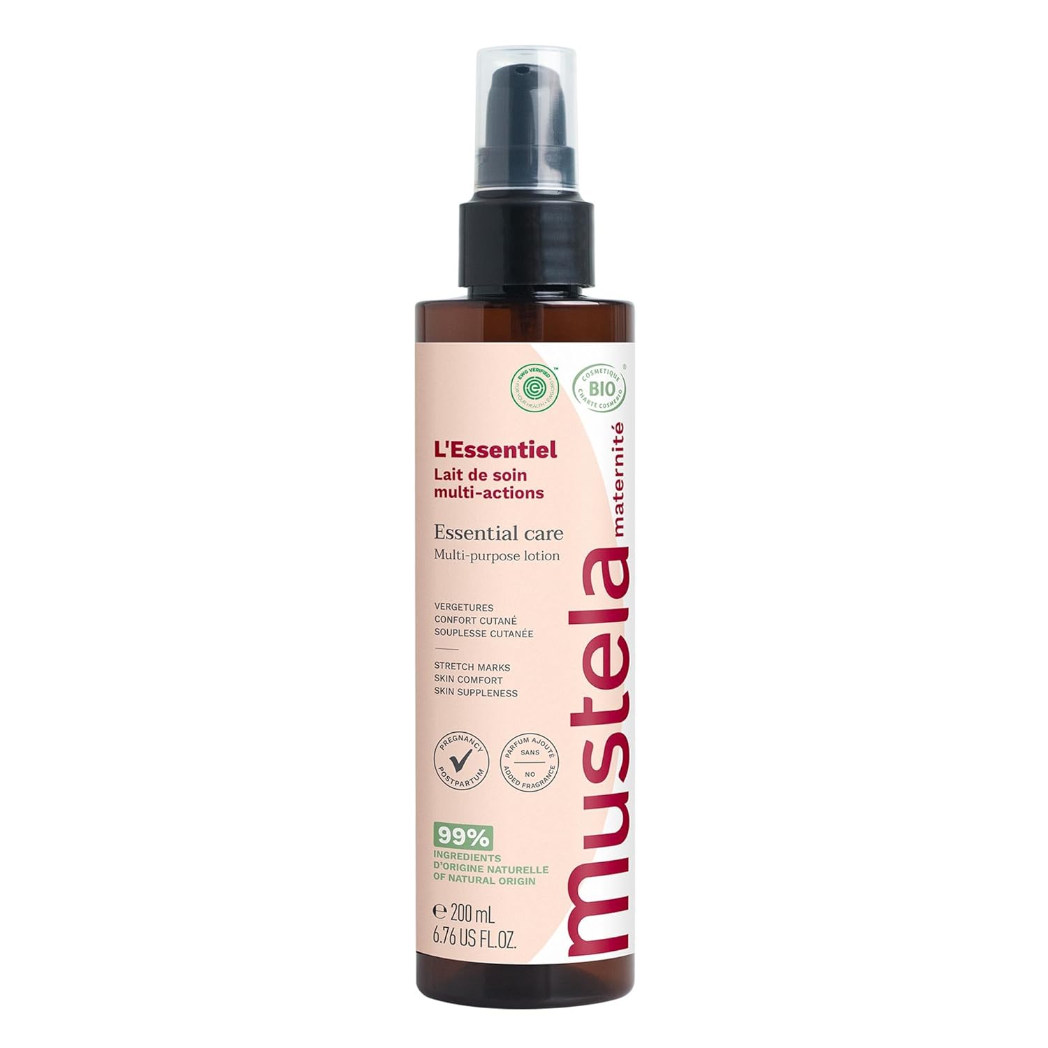 Mustela Certified Organic Maternity Essential Care Multi-Purpose Lotion - Pregnancy & Postpartum - Stretch Marks, Skin Comfort & Suppleness - No Added Scent - Safe For Moms, Babies & Breastfeeding