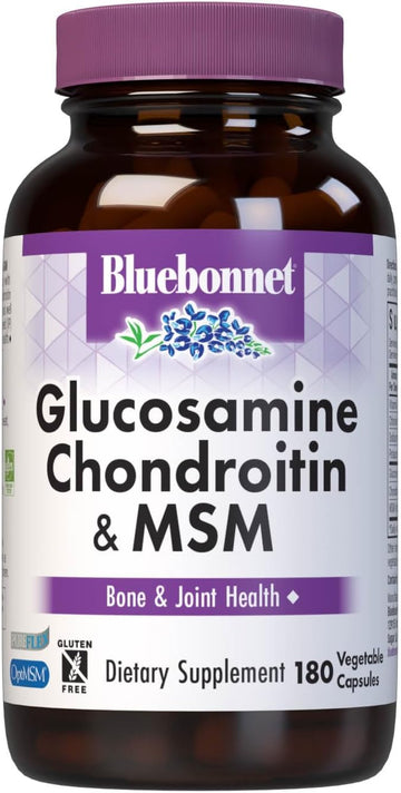 Bluebonnet Nutrition Glucosamine Chondroitin Plus Msm, Glucosamine, Chondroitin Sulfate, Vitamin C & Optimsm, Bone & Joint Health, Non Gmo, Gluten Free, Soy Free, Milk Free, 180 Vegetable Capsules