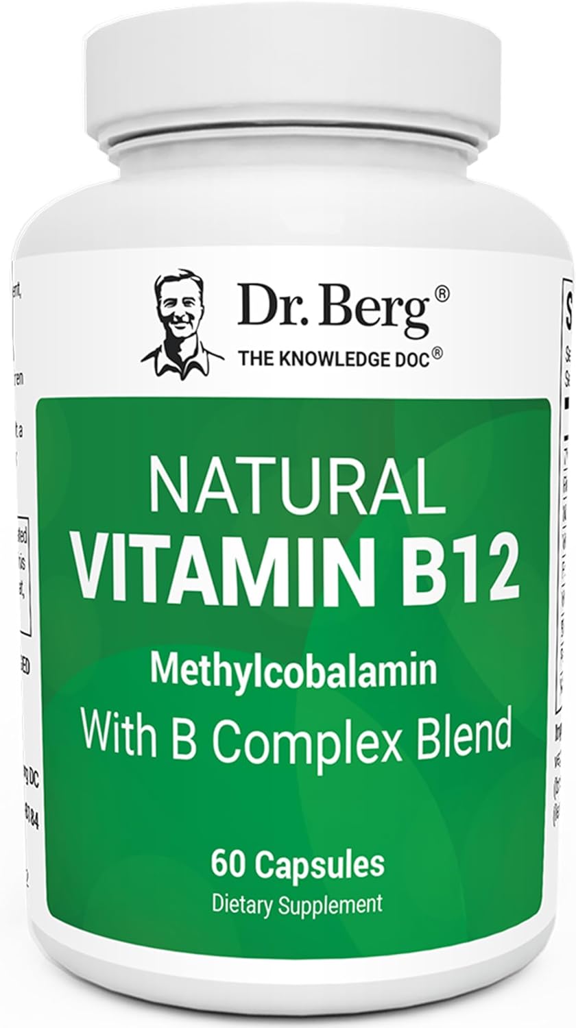 Dr. Berg Natural Vitamin B12 1000 Mcg With B Complex Blend - Methylcobalamin B12 For Energy, Nerve Health, And Cognitive Function* - Methylated B12 With Folate - 60 Capsules (2-Month Supply)