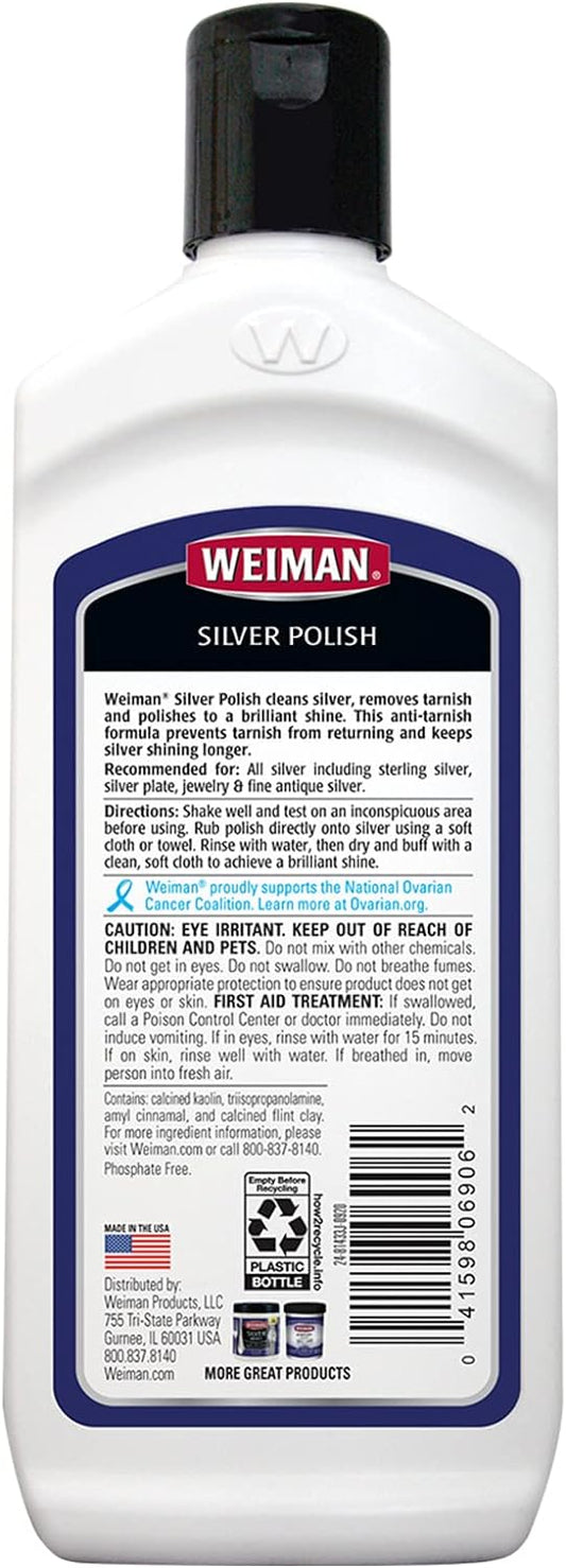 Weiman Silver Cleaner and Polish - 8 Ounce with Polishing Cloth - Ammonia Free - Polish Silver Jewelry Sterling Silver Antique Silver Gold Brass Copper and Aluminum