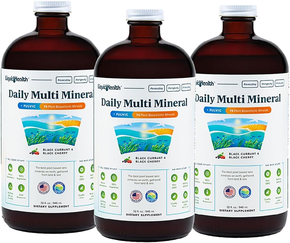 Liquidhealth Daily Multi Mineral Liquid Supplement With Fulvic Acid, Plant Based Ionic Aquamin Sea Trace Ocean Minerals - Immune Support, Energy, Gut Health, Detox - Vegetarian, Sugar-Free (3 Pack)