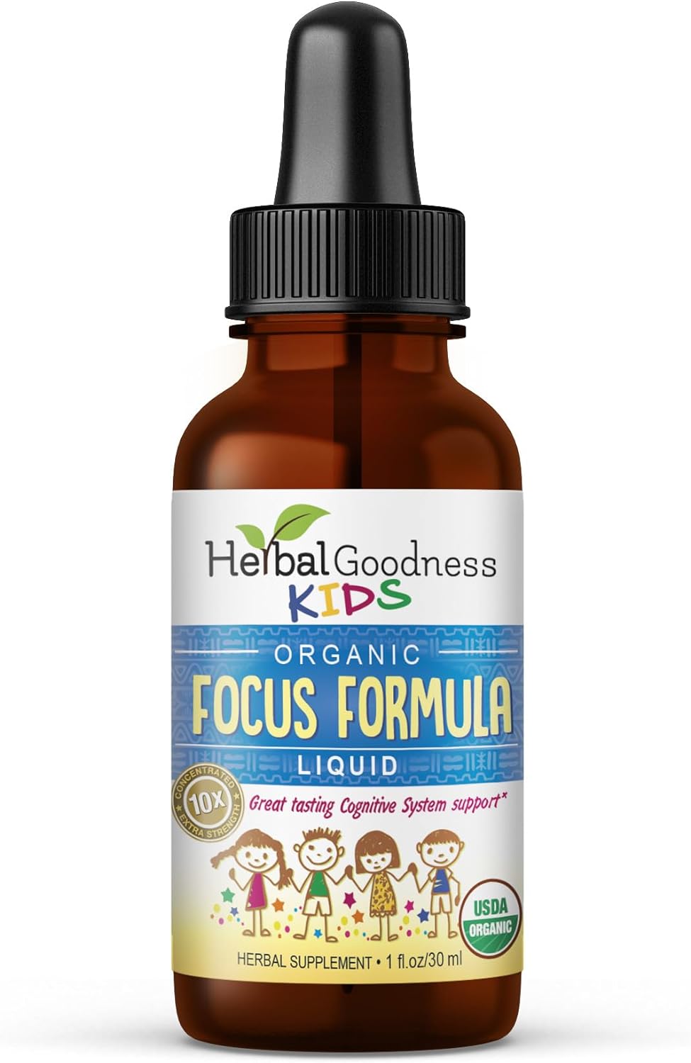 Focus Supplement Factor for Kids - USDA Organic Supplements for Genius Mind - Kids Focus Formula with Skullcap, Memory and Attention, Non-GMO, ADHD Brain Vitamins 1 Fl. Oz Herbal Goodness