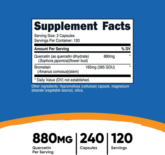 Nutricost Quercetin 880Mg, 240 Vegetarian Capsules With Bromelain (165Mg) - 120 Servings (440Mg Quercetin Per Cap) - Gluten Free, Non-Gmo