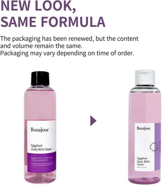 [Bonajour] Vegan Eggplant Daily Bha Exfoliant Toner, Salicylic Acid Gentle Exfoliating & For Acne Prone Skin Treatment Toner 7.2 Fl. Oz