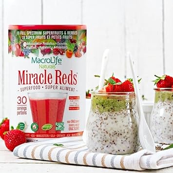Macrolife Naturals Miracle Reds Superfood Supplement Powder Antioxidants Polyphenols Enzymes Probiotics - Raw Non-Gmo Organic Vegan Gluten & Dairy Free (30 Servings) : Health & Household