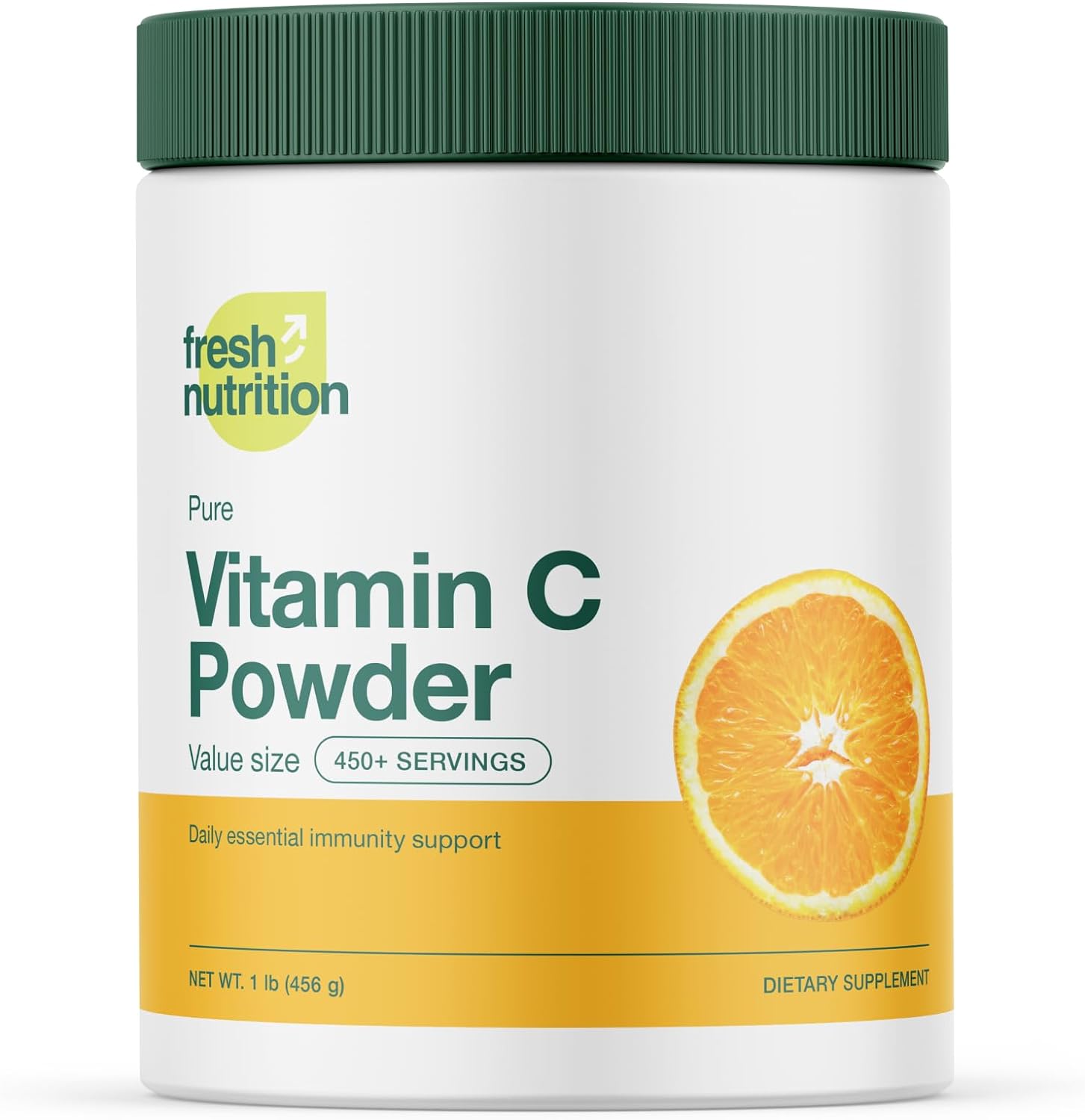 Vitamin C Powder Supplement 1Lb  Pure Powerful Immune Support  1000Mg Per Scoop - Delicious Flavor  Vegan, Non-Gmo, Gluten-Free - 456 Servings