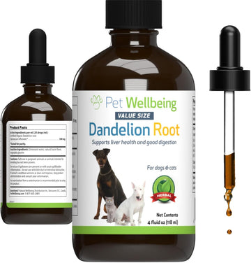 Pet Wellbeing Dandelion Root For Dogs & Cats - Liver, Digestive, Cardiovascular, Blood Sugar Support - Natural Herbal Supplement 4 Oz (118 Ml)