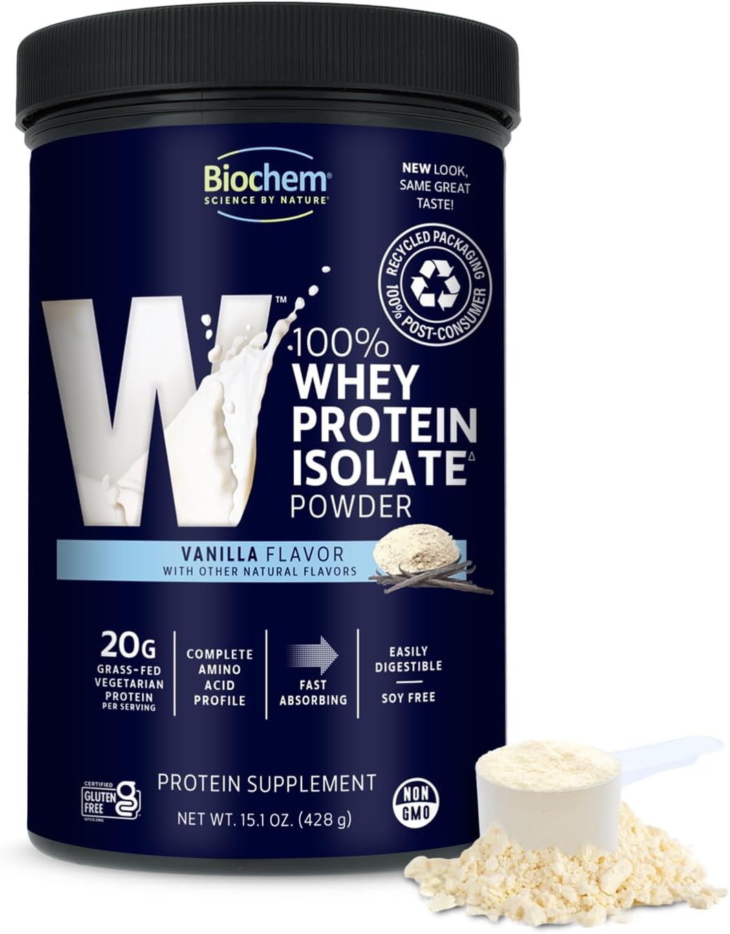Biochem 100% Whey Isolate Protein - Vanilla Flavor - 15.1 Ounce - Supports Immune Health - Easily Digestible - Refreshing Taste - 20G Vegetarian Protein - Amino Acids