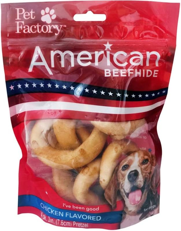 Pet Factory American Beefhide 3-3.5" Pretzels Dog Chew Treats - Chicken Flavor, 4 Count/1 Pack