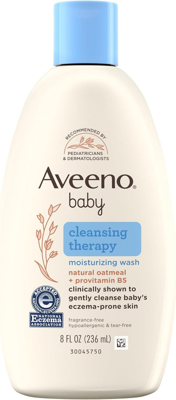 Aveeno Baby Cleansing Therapy Moisturizing Baby Body Wash With Natural Oatmeal & Provitamin B5, Gentle Tear-Free Baby Bath Wash For Sensitive & Eczema-Prone Skin, Hypoallergenic, 8 Oz