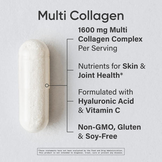 Sports Research Multi Collagen Pills (Type I, Ii, Iii, V, X) Hydrolyzed Collagen Peptides With Hyaluronic Acid + Vitamin C | Non-Gmo Verified & Gluten Free - 90 Capsules