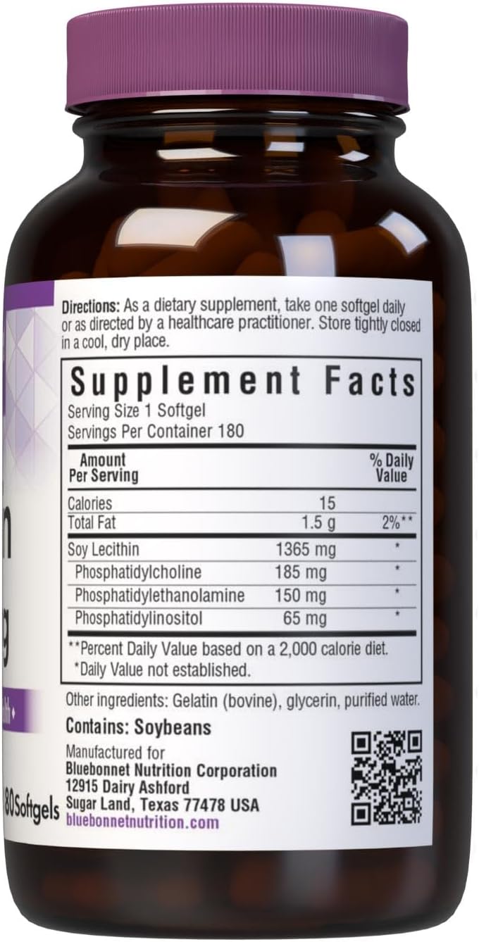 Bluebonnet Lecithin Supplement, 180 Count : Health & Household