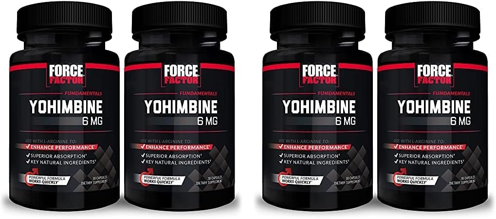 Force Factor Yohimbine Supplement For Men, Yohimbe Bark Extract With Superior Absorption To Enhance Performance, 6Mg Yohimbine Bark Pills With Key Natural Ingredients, 30 Count (Pack Of 4)