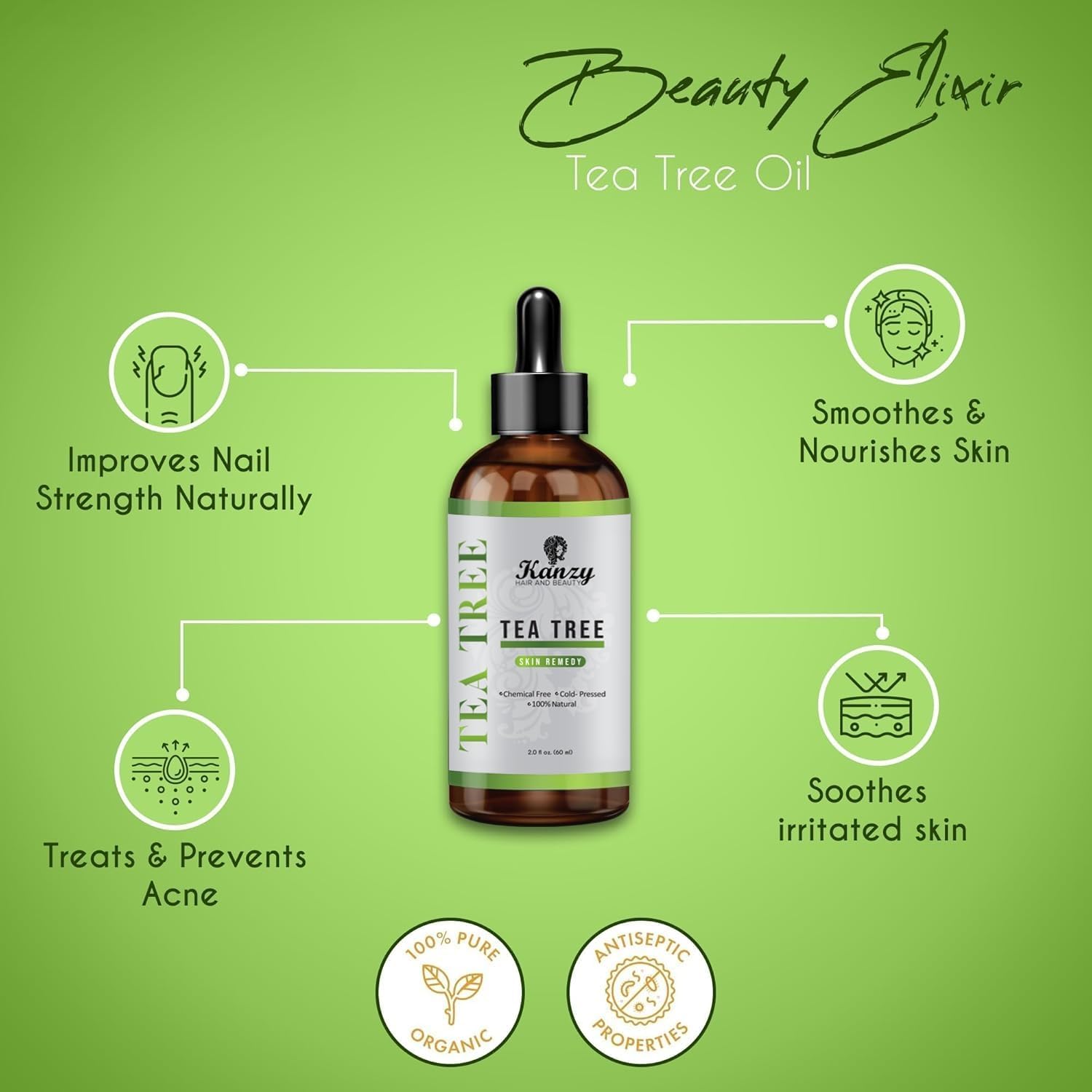 Kanzy Rosemary Oil For Hair Growth 60Ml, Pure Organic Rosemary With Applicators For Dry, Damaged Hair, Beard, Eyebrow & Lash Growth, Itchy Scalp, Massage Oil & Skin Care