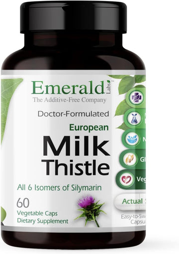 EMERALD LABS European Milk Thistle - Organic Milk Thistle Extract - Supports Liver Health & Helps Maintain Natural Energy, Digestion & Brain Health - 60 Vegetable Capsules (Up to 60-Day Supply)