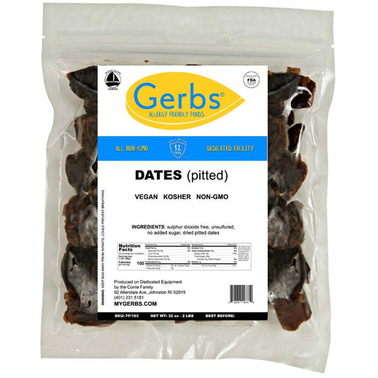 GERBS Dried Araya Dates 2 LBS. Pitted | Freshly Dehydrated Resealable Bulk Bag | Top Food Allergy Free | Sulfur Dioxide Free | High Fiber, Natural Sweetener & Antioxidant rich | Gluten & Peanut Free