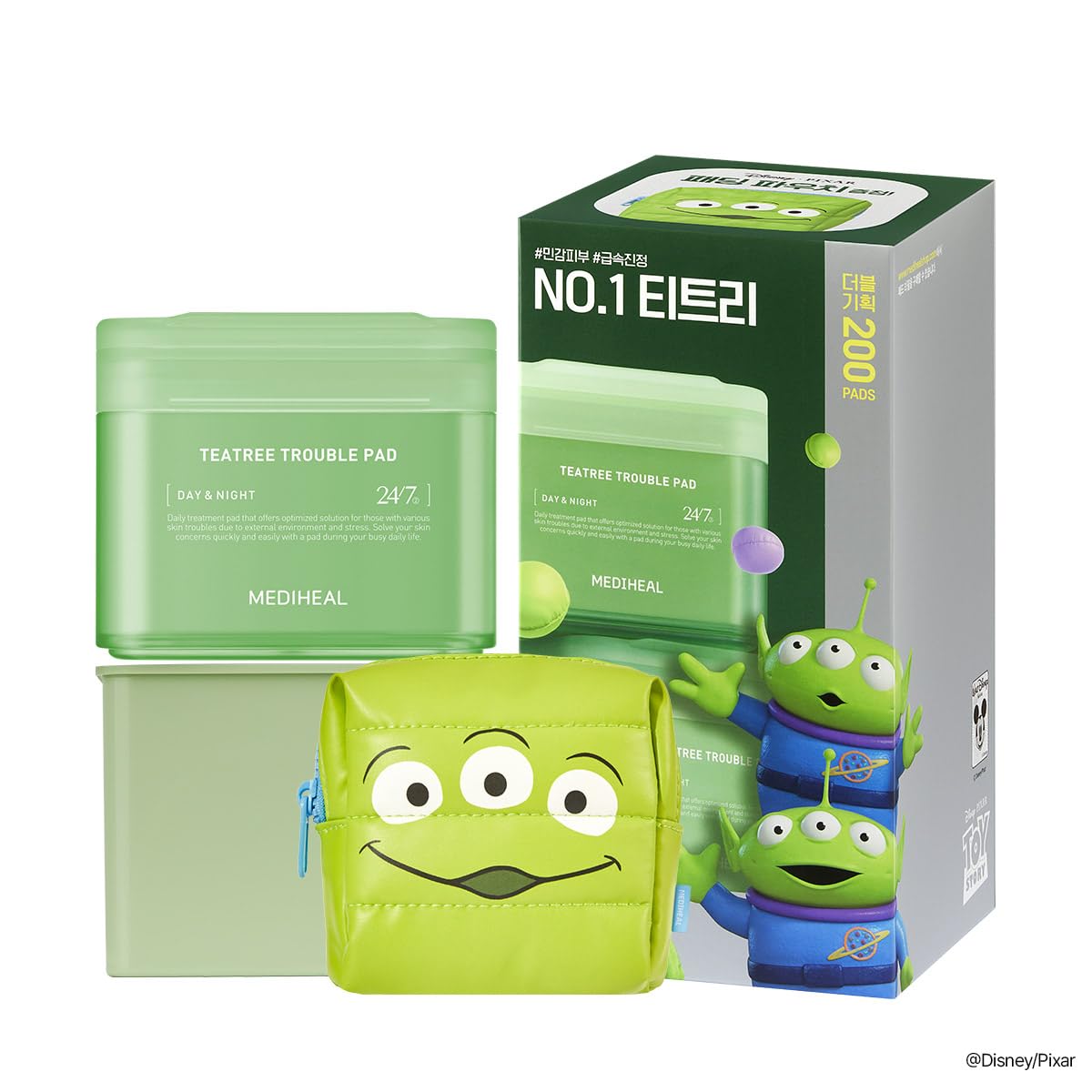 Mediheal Madecassoside Toner Pads [Disney Pixar Edition]-Centella Asiatica To Improve Uneven Skin Tone - Vegan Face Gauze, Full Size 100 + Refill 100 (Teatree, 200 Pads)