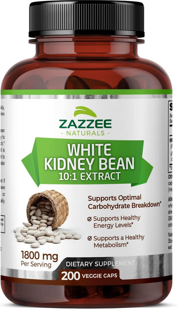 Zazzee White Kidney Bean 10:1 Extract, 18,000 Mg Strength, 200 Vegan Capsules, Over 2 Month Supply, Standardized And Concentrated 10X Extract, 100% Vegetarian, All-Natural And Non-Gmo