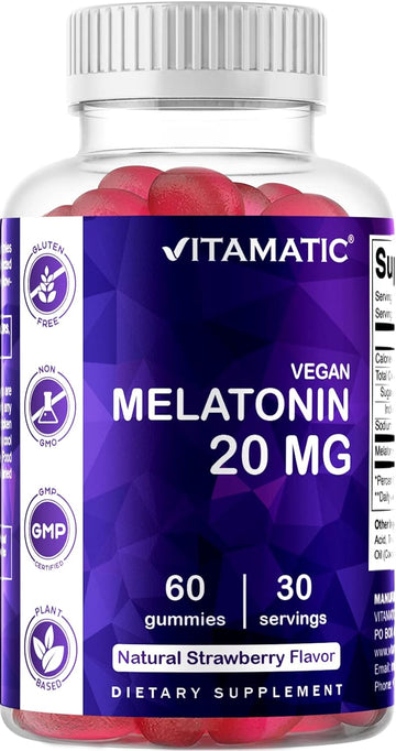 Vitamatic Melatonin 20mg Gummies for Adults, 30 Servings - 60 Vegetarian Gummies - Non-Habit Forming Supplement (60 Gummies (Pack of 1))