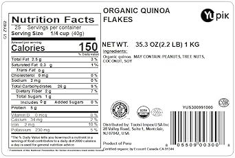 Yupik Organic White Quinoa Flakes, 2.2 Lb, Pre-Washed, Non Gmo, Gluten Free, Kosher, Vegan, Cholesterol, Plant Based Protein, High In Fiber & Iron, Perfect For Baking, Smoothies & Cereals