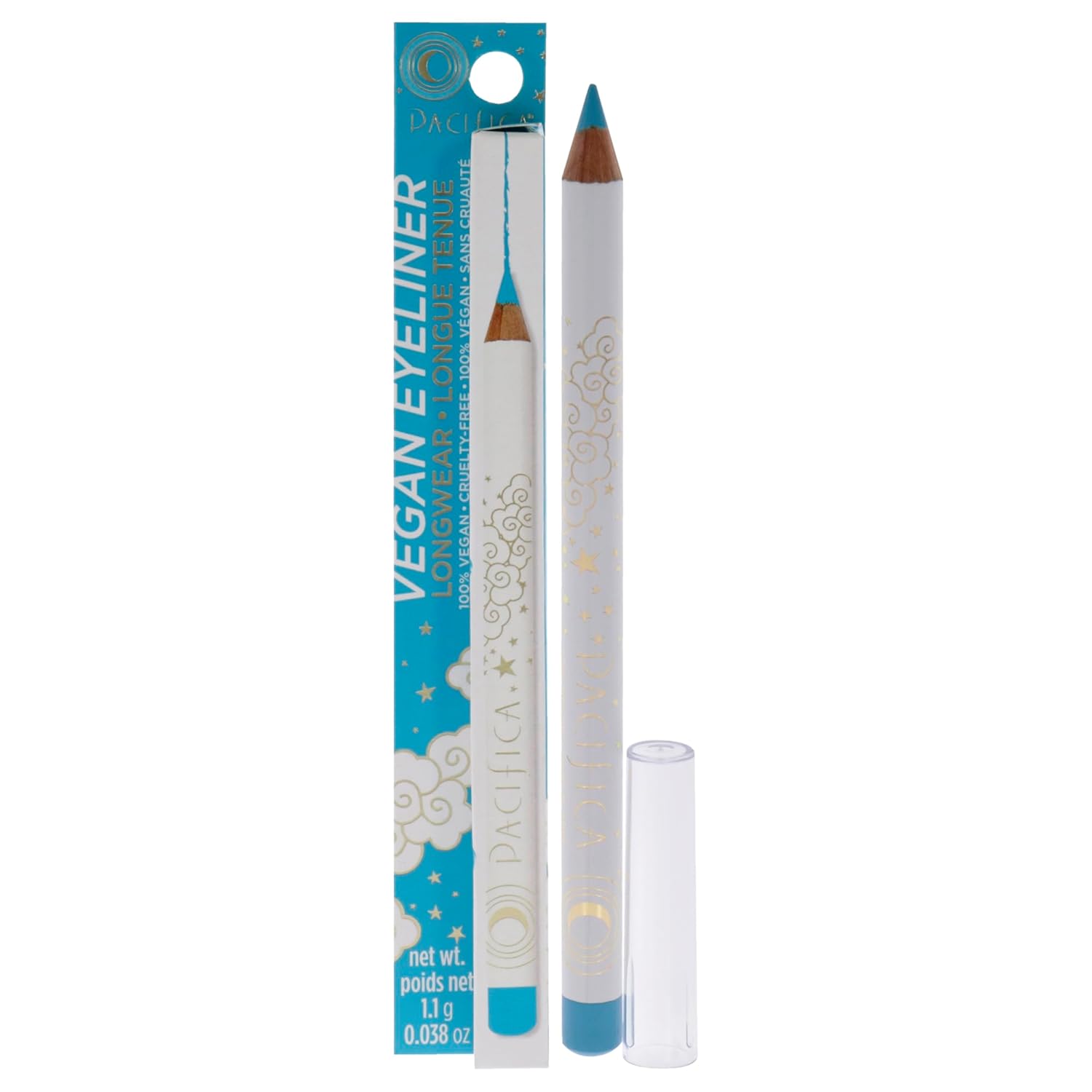 Pacifica Beauty Longwear Pastel Blue Eyeliner Pencil, Pigmented Vibrant Color, Vitamin E + Coconut Oil, No-Skip Formula, Graphic Liner, Vegan & Cruelty Free, Ocean, 0.038 Oz