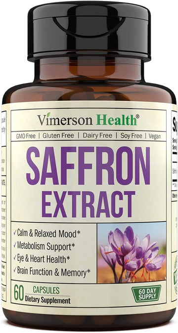 Saffron Supplements for Women & Men. Saffron Extract Capsules Promote Eye, Heart, Brain & Metabolic Health. 100% Pure Saffron (Azafran) Alternative to Saffron Gummies or Safron Powder. Vegan 60 Caps