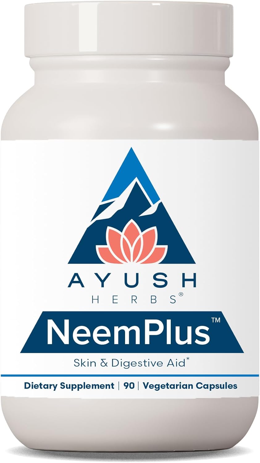 Ayush Herbs Neem Plus, Ayurvedic Skin and Digestive Support Supplement, Neem Leaf and Haritaki Herbal Supplement, 90 Vegetarian Capsules