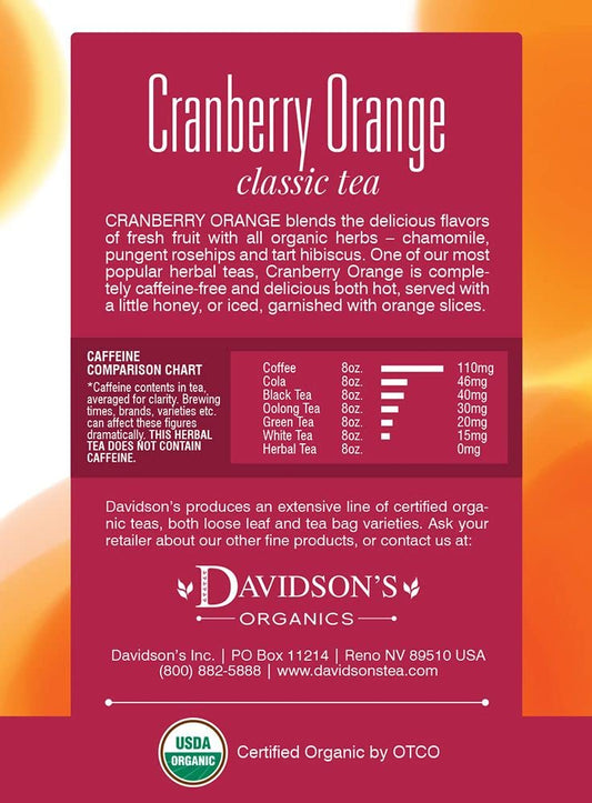 Davidson'S Organics, Cranberry Orange, 8-Count Tea Bags, Pack Of 12