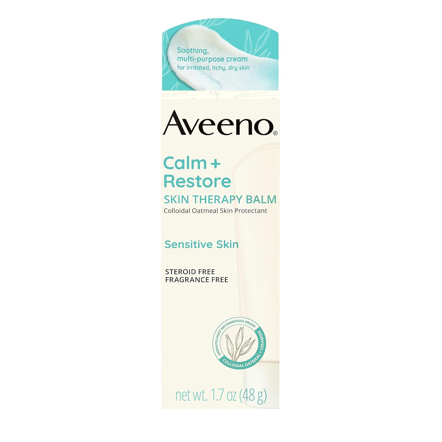 Aveeno Calm + Restore Skin Therapy Balm, Soothing & Moisturizing Skin Protectant For Sensitive Skin, Colloidal Oatmeal & Ceramide To Help Fight Dry Skin, Fragrance- & Steroid-Free, 1.7 Oz