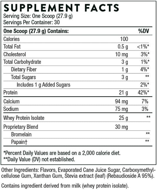 Thorne Whey Protein Isolate - 21 Grams Of Easy-To-Digest Whey Protein Powder - Nsf Certified For Sport - Vanilla Flavored - 29.5 Ounces - 30 Servings