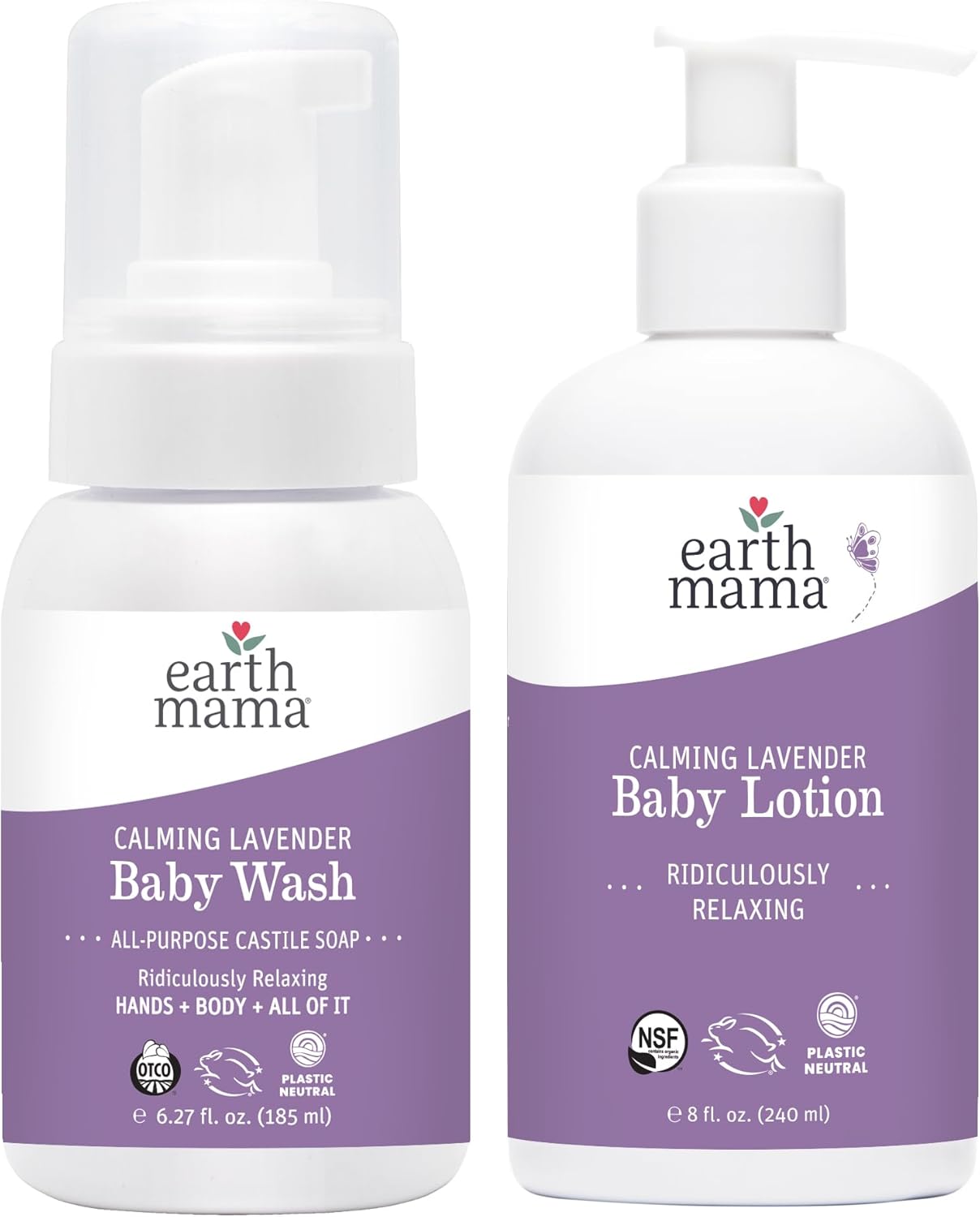Earth Mama Bathtime Bundle | Calming Lavender Castile Baby Wash & Moisturizing Calendula Lotion