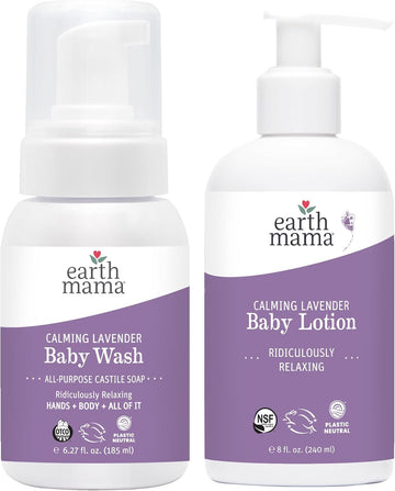 Earth Mama Bathtime Bundle | Calming Lavender Castile Baby Wash & Moisturizing Calendula Lotion