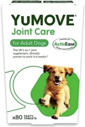 Yumove Adult Dog | Joint Supplement for Adult Dogs, with Glucosamine, Chondroitin, Green Lipped Mussel | Aged 6 to 8 | 80 Tablets, Transparent