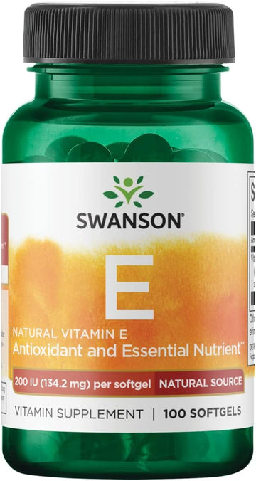 Swanson Natural Vitamin E - Natural Supplement Supporting Heart Health & Tissue Protection - Essential Nutrient Promoting Overall Health & Wellness - (100 Softgels, 200IU Each)