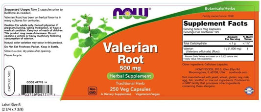 Now Foods Supplements, Valerian Root (Valeriana Officinalis) 500 Mg, Herbal Supplement, 250 Veg Capsules