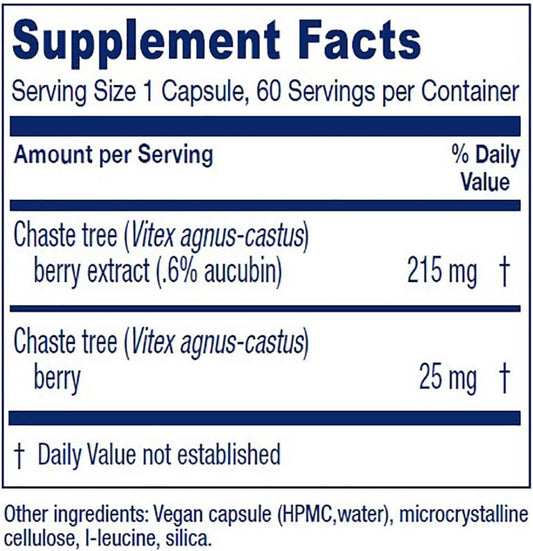 Vitanica Chaste Tree Berry Extract, Vitex Chasteberry Supplement For Women, Hormone Balance And Menstrual Cycle Support, Non-Gmo, Vegan, 2 Month Supply, 60 Capsules