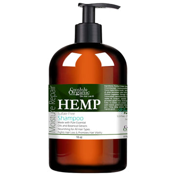 Hemp Shampoo - 16 oz - Volumizing, Ultra Hydrating, Moisturizing, Sulfate and Paraben-Free, Botanical with Hemp Seed Oil, Jojoba, Green Tea for All Hair Types Dry Thinning Brittle - Packaging May Vary