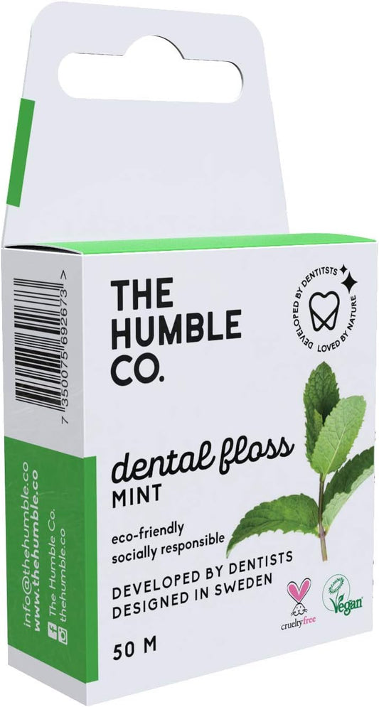 The Humble Co. - Dental Floss - Fresh Mint - Developed By Dentists - Designed In Sweden - Teeth Cleaning - Sustainable & Reusable - Vegan & Cruelty-Free - Eco-Friendly Packaging - 50 M