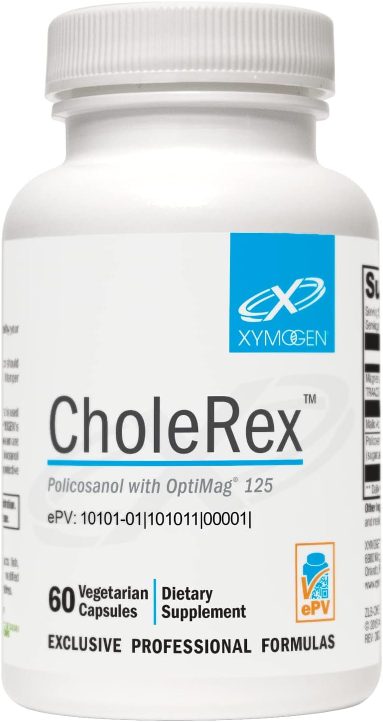 XYMOGEN CholeRex - Policosanol 10mg to Help Maintain Normal Blood Lipid Levels, Promote Healthy Blood Flow + Vessel Integrity - Enhanced with 2 Bioavailable Magnesium Chelates (60 Capsules)