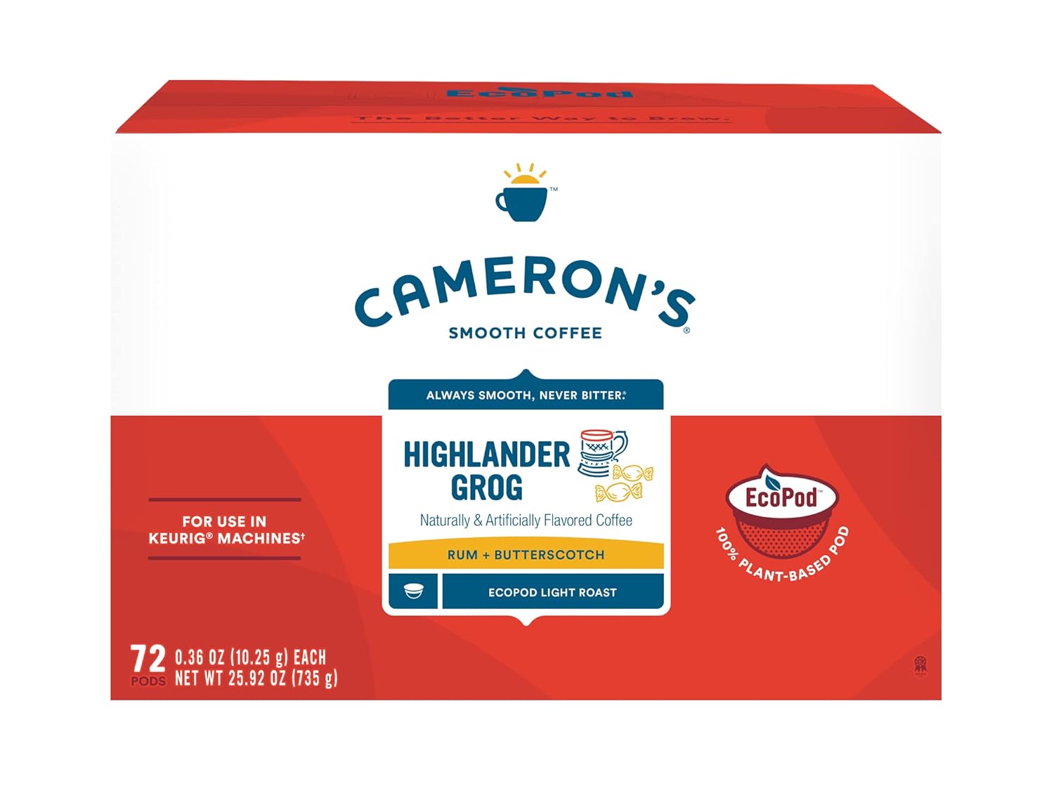 Cameron's Coffee Single Serve Pods, Flavored, Highlander Grog (Pack of 1)