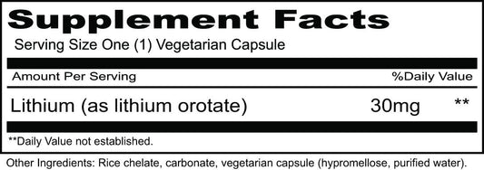 Priority One Vitamins Lithium Orotate 30mg 100 Vegetarian Capsules