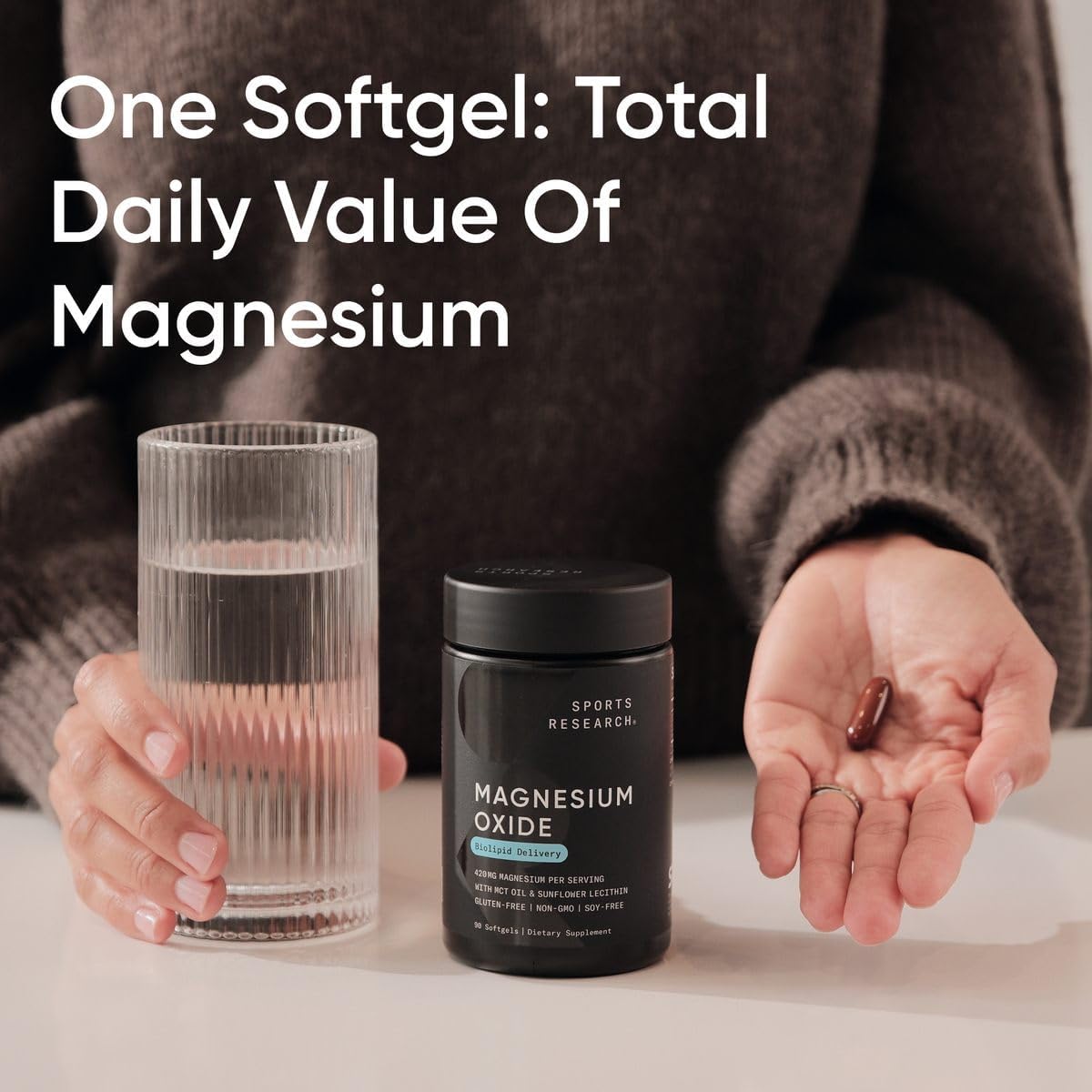 Sports Research® Magnesium Oxide with Coconut Oil - Heart and Bone Health - Gluten Free, Non-GMO, Soy Free - 90 Softgels : Health & Household
