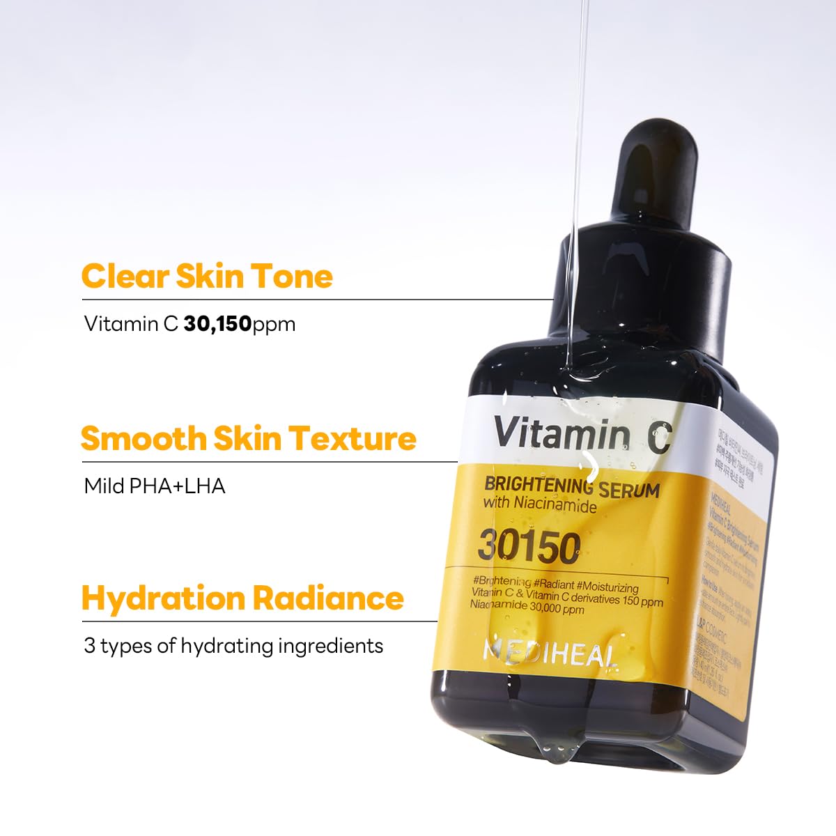 MEDIHEAL Vitamin C Brightening Serum (1.35 fl oz, 1 Pack) - Tone-Texture-Glow Care, Manage Skin with Vitamin C, Niacinamide, Hyaluronic Acid : Beauty & Personal Care