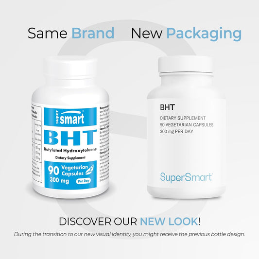 Supersmart - Bht Supplement 300Mg Per Day - Butylated Hydroxytoluene | Non-Gmo & Gluten Free - 90 Vegetarian Capsules