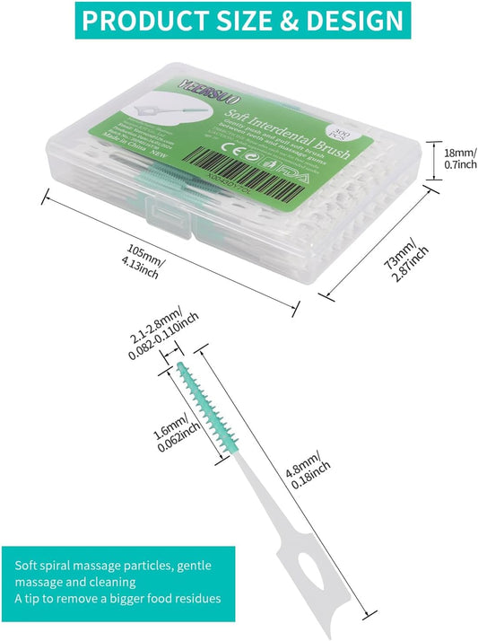Yeersuo Silicone Interdental Brushes, Toothpick Brush Between Teeth, Floss Brush, Disposable For Cleaning, Toothbrush Cleaning Tool, Green Colors, 300 Pieces