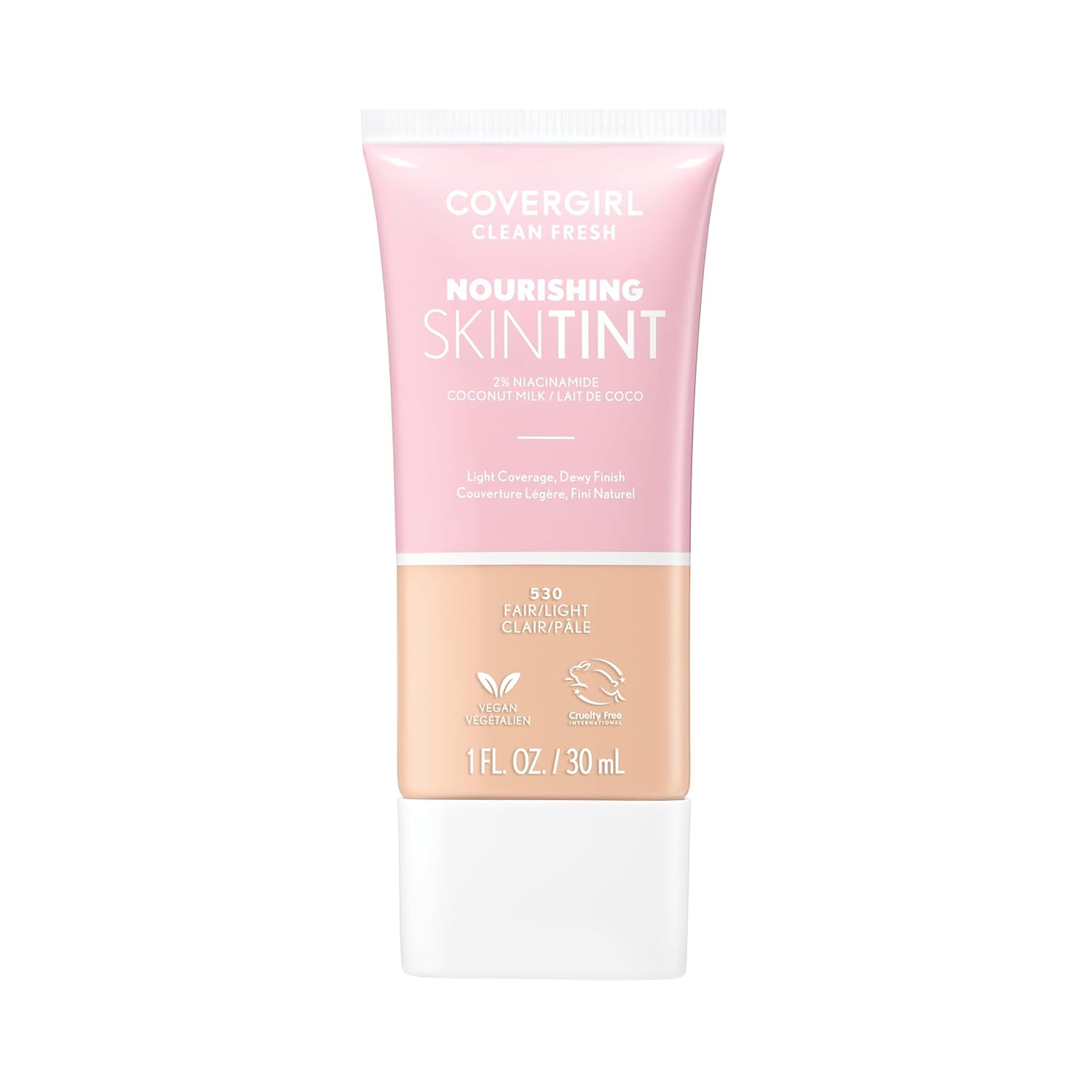 Covergirl Clean Fresh Nourishing Skin Tint, 510 Porcelain, Liquid Foundation, Dewy Finish, Infused With Coconut & Aloe, Vegan Formula