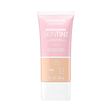 Covergirl Clean Fresh Nourishing Skin Tint, 510 Porcelain, Liquid Foundation, Dewy Finish, Infused With Coconut & Aloe, Vegan Formula