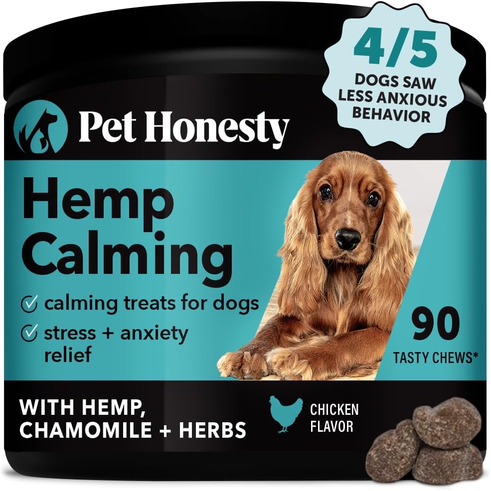 Pet Honesty Hemp Dog Calming Chews, Dog Anxiety Treats To Support Dog Anxiety, Melatonin For Dogs, Helps Aid With Thunder, Fireworks, Chewing & Barking (Chicken 90 Ct)